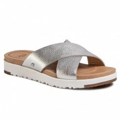 Femme Mules / Sandales De Bain UGG - W Kari Metallic 1102911 Slvr Argent