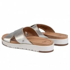 Femme Mules / Sandales De Bain UGG - W Kari Metallic 1102911 Slvr Argent -Promos Ugg Magasin 0000206871008 04 jc