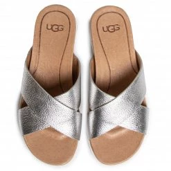 Femme Mules / Sandales De Bain UGG - W Kari Metallic 1102911 Slvr Argent -Promos Ugg Magasin 0000206871008 05 jc