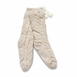 Promos Ugg Magasin 37 Accessoires Chaussettes Hautes Femme UGG - W Pom Pom Fleece Lined Crew Sock R.OS 1014837 Crm Beige