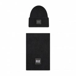 Accessoires Ensemble Bonnet + écharpe Ugg - W Chunky Rib Knit Set 20270 Blk Noir -Promos Ugg Magasin 0191459127643 0048