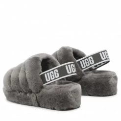 Femme Chaussons UGG - W Fluff Yeah Slide 1095119 W/Chrc Gris -Promos Ugg Magasin 03 0000200679297 ks