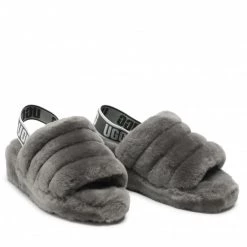 Femme Chaussons UGG - W Fluff Yeah Slide 1095119 W/Chrc Gris -Promos Ugg Magasin 05 0000200679297 ks