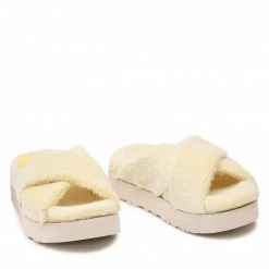 Femme Chaussons UGG - W Fuzz Sugar Terry Cross Slide 1126385 Bpdd Jaune -Promos Ugg Magasin 05 0000300315071 rz