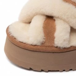 Femme Chaussons UGG - W Disco Cross Slide 1121550 Che Beige -Promos Ugg Magasin 06 0000300314494 ph